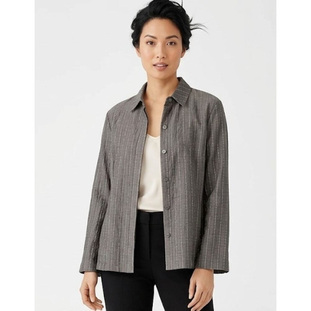 RAFAEL Women's Lightweight Jacket Large Cotton Ramie Pinstripe Classic Office